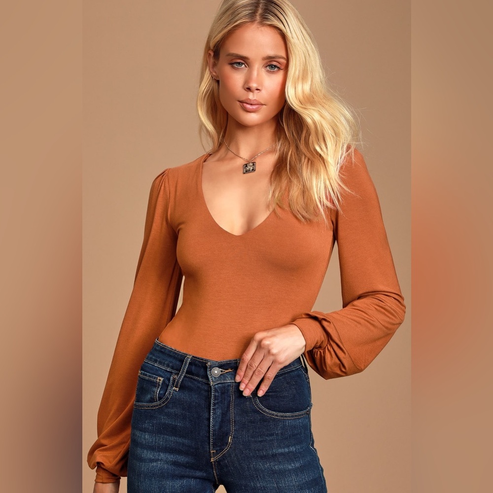 Rust orange v neck long sleeve bodysuit